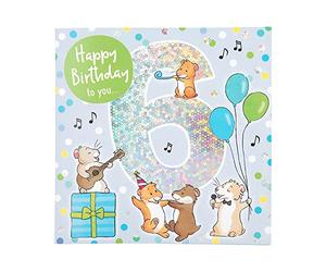 Depesche 11515-012 6th Birthday Number Card with Music, Refined Folding Card with Original Text Inside Including Envelope, Format 15.5 x 15.5 cm