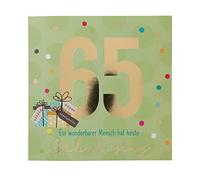 Depesche 11515-048 Large 65th Birthday Number Card with Music, Refined Folding Card with Original Text Inside Including Envelope, Format 15.5 x 15.5 cm