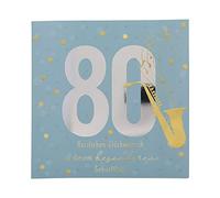 Depesche 11515-053 80th Birthday Number Card with Music, Refined Folding Card with Original Text Inside Including Envelope, Format 15.5 x 15.5 cm