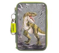 Depesche 11758 Dino World Reflector - Filled 3-Compartment Pencil Case in Green/