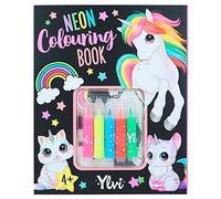 Depesche 12169 Ylvi Colouring Book Set with 25 Pages for Creating Imaginative Motifs, Includes 5 Neon Fibre Pens and Sticker Sheet in Gold, Multi-Coloured