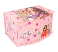Depesche 12437 TOPModel Happy Together Small Pink with Smiley Pattern and Model Motif, Jewellery Box with Mirror and Hinged Lid, Multicoloured