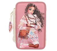 Depesche 12583 TOPModel Cosy - Filled 3-Compartment Pencil Case, Model Motif with Teddy Faux Fur, Pencil Case with Coloured Pencils, Ruler, Scissors and Much More