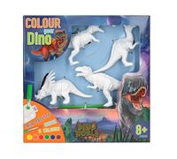 Depesche 12672 Dino World DIY Colour Your Dino - 4 Dinosaur Figurines, Kit Including Acrylic Paint, Brush, Palette and Instructions