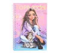 Depesche 12726 TOPModel Pocket Practical Size with 120 Pages for Designing Outfits, Colouring Book with Sticker Sheet and Spiral Binding, Klein