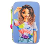 Depesche 12749 TOPModel Flash - Filled 3-Compartment Pencil Case with Model Motif and Colourful Graphic Pattern Made of Reflector Material, Pencil Case with Colouring Pencils, Ruler, Scissors and Much