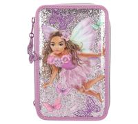 Depesche 12775 TOPModel Fairy Love - Filled 3-Compartment Pencil Case in Mauve with Model Motif and Butterflies, Pencil Case with Colouring Pencils, Ruler and Much More