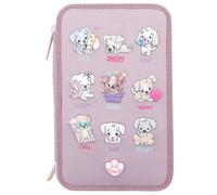 Depesche 12843 TOPModel - Filled 3-Compartment Pencil Case in Purple, with LED and Dog Motifs, Pencil Case with Colouring Pencils, Ruler, Scissors and Much More