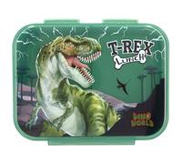 Depesche 12898 Dino World Reflector Dark Green Dinosaur Lightning Design Lunch Box with 3 Compartments and Transparent Lid, Multicoloured, One Size