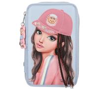 Depesche 13010 TOPModel Team Teddy - Filled 3-compartment pencil case in light blue, with model motif and pendant, pencil case with colored pencils, ruler, scissors and much more.