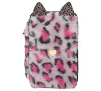 Depesche 13020 TOPModel Rebel Kitty - Filled 3-Compartment Pencil case with Leo Fur in Purple and Black and cat Ears, Pencil case with Crayons, Ruler, Scissors and Much More.