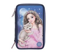 Depesche 13150 TOPModel LED Wolf - Filled 3-Compartment Pencil case in Dark Blue, with Model Motif and LED Lights, Pencil case with Colored Pencils, Ruler, Scissors and Much More.