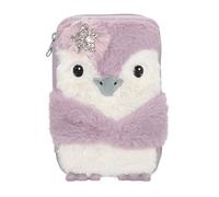 Depesche 13158 Princess Mimi Penguin - Filled 2-Compartment Pencil case in Lilac and Cream, with Penguin Motif and Plush Fur, Pencil case with Crayons, Ruler, Scissors and Much More.