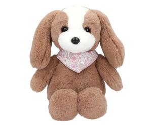 Depesche 13172 Princess Mimi Soft Toy Dog Milo in Brown/White with Long Floppy Ears, Approx. 25 cm Plush Toy with Floral Neckerchief
