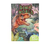 Depesche 13207 Dino World Sticker Book with 20 Illustrated Background Pages for Designing Dinosaur Motifs, Includes 6 Pages of Stickers with Paper and Puffy Stickers