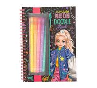 Depesche 13217 TOPModel Neon Doodle Coloring Book with 70 Black and White Pages, Incl. 5 Neon Gel Pens and Stickers, Multicoloured, One Size