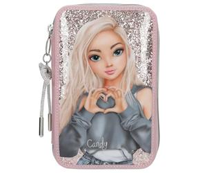 Depesche 13293 TOPModel My BFF Filled 2-Compartment Pencil Case in Pink, with Model Motif and Glitter, Pencil Case with Colouring Pencils, Ruler, Glue Stick and much more