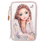 Depesche 13302 TOPModel Summer Feeling - Filled 3-Compartment Pencil Case in Pink, with TopModel Motif and Flowers, Pencil Case with Colouring Pencils, Ruler, Scissors etc.