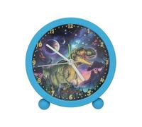 Depesche 13313 Dino World Galaxy Alarm Blue for Children with Dinosaur Motif, Silent Clock with Light Function, Battery Included
