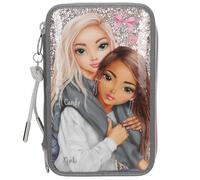 Depesche 13315 TOPModel My BFF Filled 3-Compartment Pencil Case in Grey and Pink, with Model Motif and Glitter, Pencil Case with Colouring Pencils, Scissors, Ruler and much more