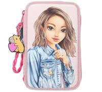 Depesche 13340 TOPModel Capybara Filled 3-Compartment Pencil Case in Cream and Pink, with Model Motif, Monkey and Colourful Pattern, Pencil Case with Colouring Pencils, Scissors, Ruler and Much More