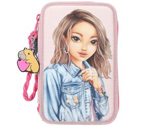 Depesche 13340 TOPModel Capybara Filled 3-Compartment Pencil Case in Cream and Pink, with Model Motif, Monkey and Colourful Pattern, Pencil Case with Colouring Pencils, Scissors, Ruler and Much More