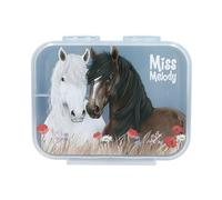 Depesche 13398 Miss Melody Dusty Rose Light Blue with Horse Motif and Poppies, Lunch Box with 3 Compartments and Transparent Lid, Plastic, 0