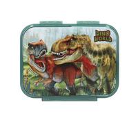Depesche 13401 Dino World Bite Dark Green, with Dinosaur Motif and Landscape, Lunch Box with 3 compartments and Folding lid, Plastic