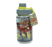 Depesche 13402 Dino World Bite Clear Water Bottle with Dinosaur Print, Green Flip-Top Lid and Handle, Capacity Approx. 500 ml