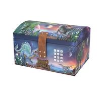 Depesche 13441 World Treasure Chest in Dino Design with Planets, Storage Box with Code, Sound and Light, Paper, Multicolour, One Size