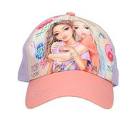 Depesche 13511 TOPModel Girl Power Printed Cap in Beige with Model Motif and Colourful Batches, Children's Hat with Net and Size Adjustment