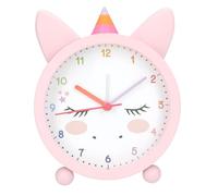Depesche 13527 Ylvi Children's Alarm Clock in Pink with Unicorn Motif and Ears and Horn, Silent Clock with Light Function, Includes Battery