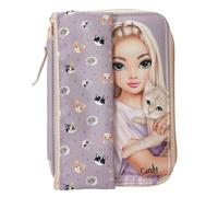 Depesche 13658 TOPModel Kitty and Doggy - Pencil case with purple filling, including pencil case with model motif and cat pattern, pencil case with colored pencils, scissors and more.