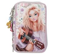 Depesche 13664 TOPModel Cowgirl - Filled 3-Compartment Pencil Case in Purple, with Model Motif and Flower Pattern, Pencil Case with Colouring Pencils, Scissors, Ruler and Much More