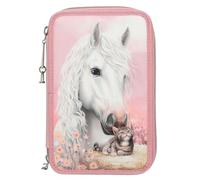 Depesche 13687 Miss Melody True Friends Pencil Case with 3 Compartments Filled in Pink, Horse and Cat Design, Pencil Case with Coloured Pencils, Scissors, Ruler, etc.