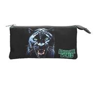 Depesche 13691 Adventure World Panther Pencil Case in Black and Green with Panther Motif, Pencil Case with 3 Compartments