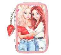 Depesche 13708 TOPModel Heart to Heart Filled 2-Compartment Pencil Case in Pink and Beige with Model Motif and Hearts Pencil Case
