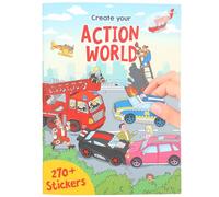 Depesche 13807 Create Your Action World Colouring Book with 24 Pre-Printed Background Pages for Designing City and Country Life, Set Including 270 Stickers
