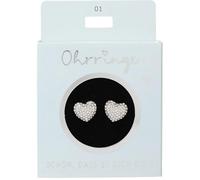 Depesche 13914.001 Glitter Stud Earrings in Silver with Heart Motif and Rhinestones as a Small Gift