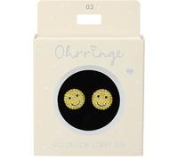 Depesche 13914.003 Glitter Stud Earrings in Yellow with Smiley Motif and Rhinestones as a Small Gift