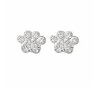 Depesche 13914.004 Glitter Stud Earrings in Silver with Paw Motif and Rhinestones as a Small Gift