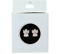 Depesche 13914.009 Glitter Stud Earrings in Silver and Pink with Guardian Angel Motif and Rhinestones as a Small Gift