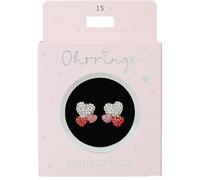 Depesche 13914.015 Glitter Stud Earrings in Silver and Pink with Heart Motif and Rhinestones as a Small Gift