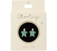 Depesche 13914.016 Glitter Stud Earrings in Silver and Turquoise with Turtle Motif and Rhinestones as a Small Gift