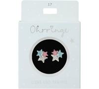 Depesche 13914.017 Glitter Stud Earrings in Silver, Blue and Pink with Stars Motif and Rhinestones, as a Small Gift