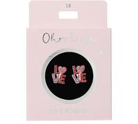 Depesche 13914.018 Glitter Stud Earrings in Silver, Red and Pink with "LOVE" and Rhinestones as a Small Gift