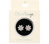 Depesche 13914.023 Glitter Stud Earrings in Silver and Pink with Flower Motif and Rhinestones as a Small Gift