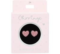 Depesche 13914.024 Glitter Stud Earrings in Silver and Pink with Heart Motif and Rhinestones as a Small Gift