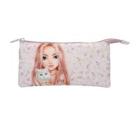 Depesche 13960 TOPModel Blooming Kitty Fan Pencil Case in Purple with Model Motif, Flower Pattern and Cat, Pencil Case with 3 Compartments and Zip