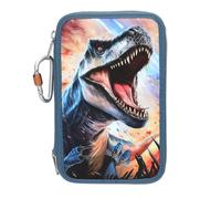 Depesche 13982 Dino World - Filled 3-Compartment Pencil Case in Blue, with T-Rex